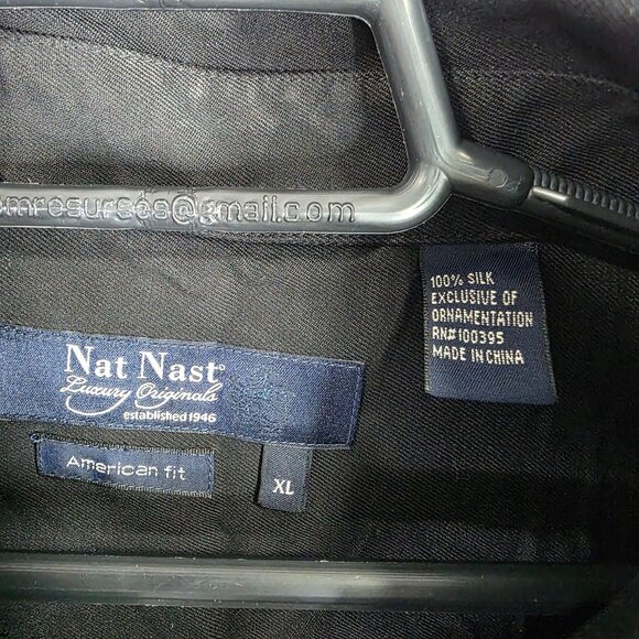 Mens Nat Nast Black 100% Silk Shirt Embroidered Button Up Short Sleeve Size XL - Picture 3 of 9